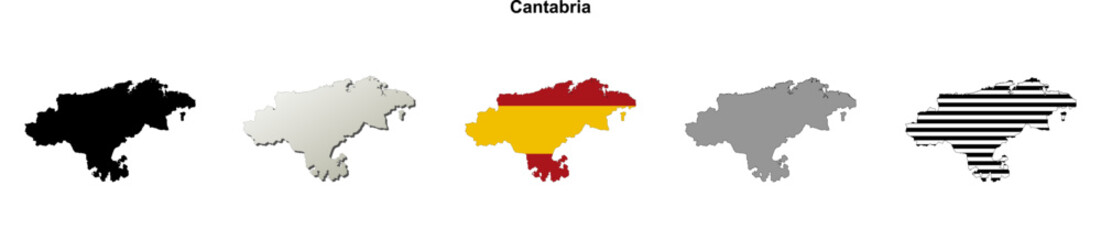 Fototapeta premium Cantabria blank (Spain) outline map set