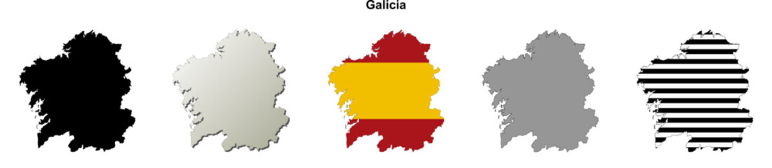 Obraz premium Galicia blank (Spain) outline map set