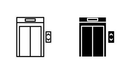 Elevator icon in editable stroke and flat vector illustrations