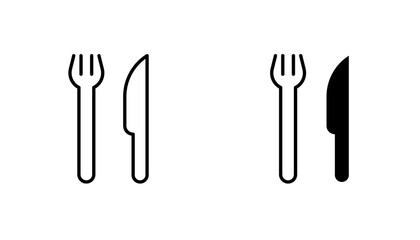 Fork and Knife icon in editable stroke and flat vector illustrations