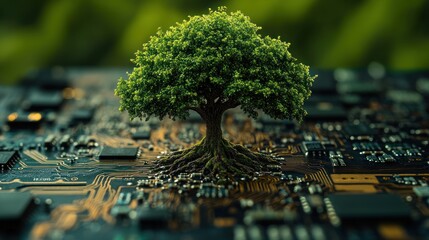 Green tree grows on circuit board