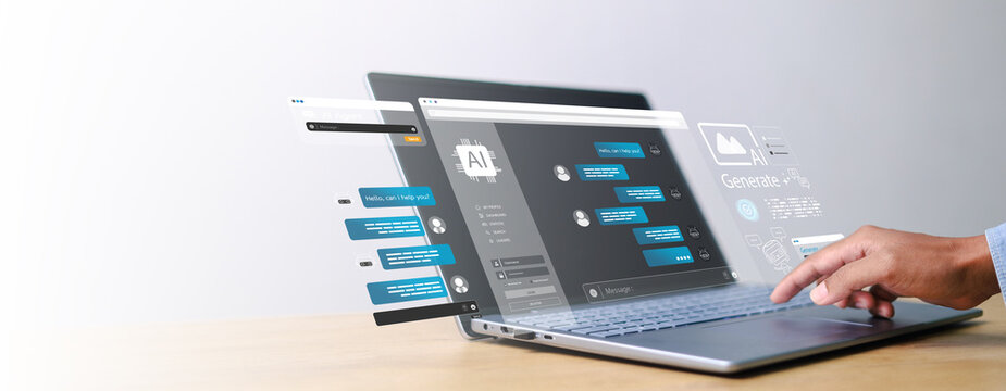 Chat with AI or Artificial Intelligence. Young businessman chatting with a smart AI or artificial intelligence using an artificial intelligence chatbot developed by OpenAI.