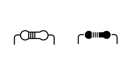 Resistor icon in editable stroke and flat vector illustrations