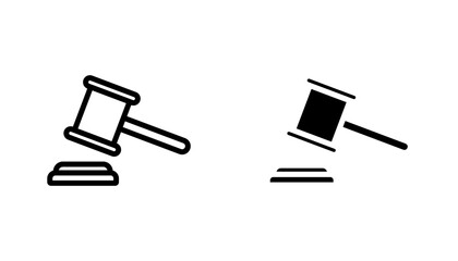 Gavel icon in editable stroke and flat vector illustrations