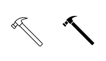 Hammer icon in editable stroke and flat vector illustrations