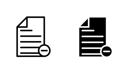 Remove document icon in editable stroke and flat vector illustrations