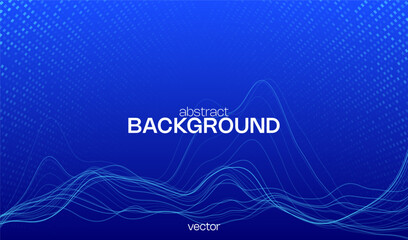 Digital technology abstract blue background concept with wavy lines, tech, innovation future data, internet network, Ai big data, lines dots connection.