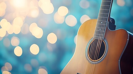 Naklejka premium Vibrant Acoustic Guitar on Right with Soft Lighting for Music and Creative Imagery