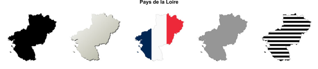 Pays de la Loire region (France) outline map set