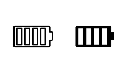 Battery icon in editable stroke and flat vector illustrations