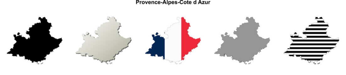 Naklejka premium Provence-Alpes-Cote d Azur region (France) outline map set