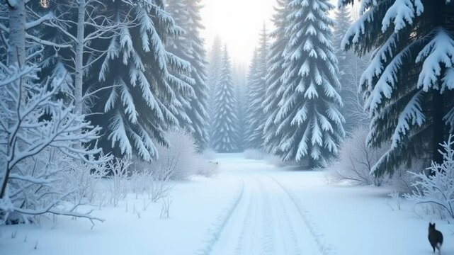A tranquil winter wonderland in a snow-covered forest