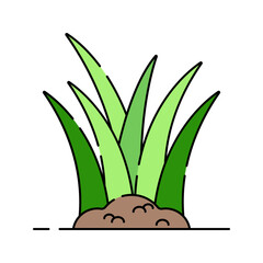 Grass Patch Flat design style, cluster of green grass blades rooted in soil, symbolizing natural growth, useful for landscaping or eco campaigns.