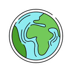 Earth Globe Flat design style, simplified globe with continents, representing the planet, suitable for Earth Day, environment, and global themes.