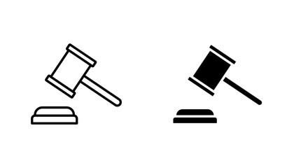 Gavel icon in editable stroke and flat vector illustrations