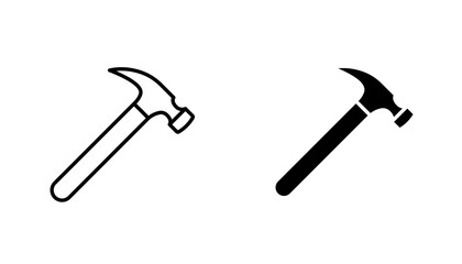 Hammer icon in editable stroke and flat vector illustrations