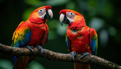Fototapeta premium Two Scarlet Macaws on a Branch