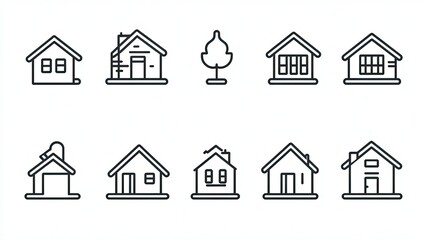 Fototapeta premium A set of simple house icons with a line design.