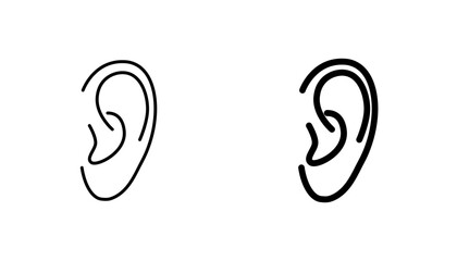 Ear icon in editable stroke and flat vector illustrations
