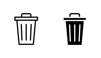 Bin icon in editable stroke and flat vector illustrations