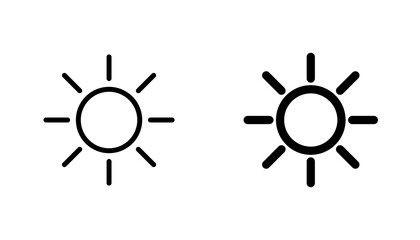 Sun icon in editable stroke and flat vector illustrations