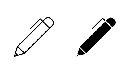 Pen icon in editable stroke and flat vector illustrations