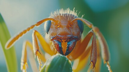 Fototapeta premium Close-up of an ant on a blade of grass