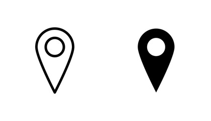 Fototapeta premium Location pin icon in editable stroke and flat vector illustrations