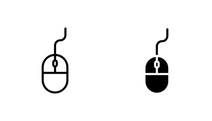 Mouse icon in editable stroke and flat vector illustrations