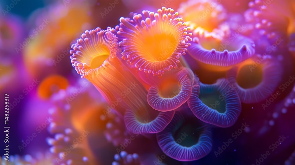 Sticker colorful underwater fantasy formation featuring fragile liquid structures in abstract macro photogra