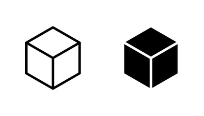 Cube icon in editable stroke and flat vector illustrations