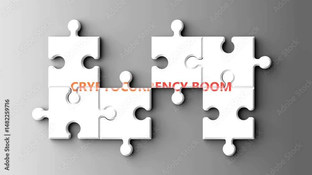 Leinwandbilder cryptocurrency boom as a complex topic - pictured as word cryptocurrency boom on a puzzle pieces to 