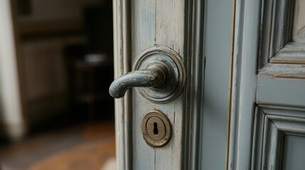 Obraz premium Antique door handle on aged gray door