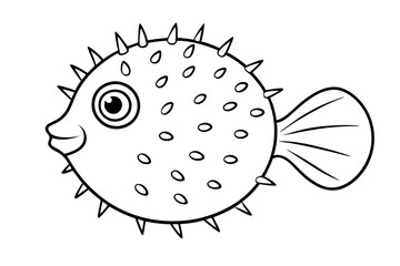 pufferfish silhouette line art vector illustration with a white background