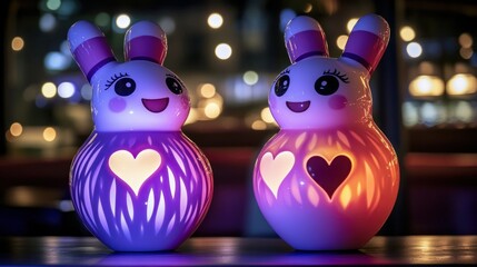 Obraz premium Cute rabbit figurines with warm light