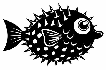 pufferfish silhouette line art vector illustration with a white background