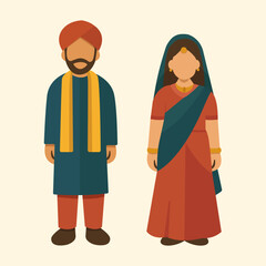 Female and male avatar flat design, people profile character icon. Indian People in Traditional Clothes