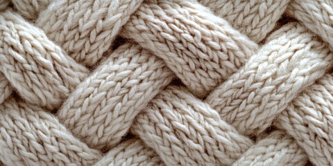 Flat illustration of a seamless knitted texture pattern, with a variety of knit and purl stitches in a soft