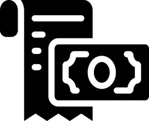 Receipt and cash icon representing payment or purchase. Silhouette style.