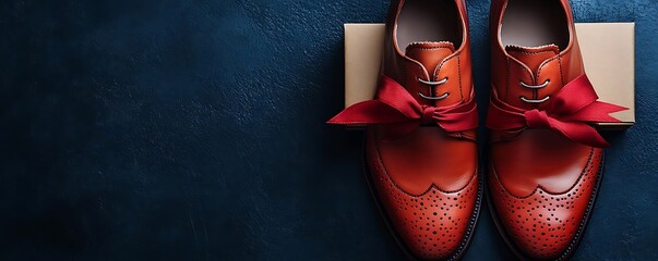 Red shoes gift box dark background