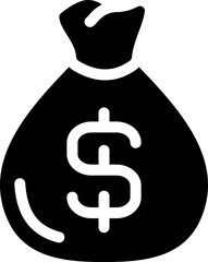 Money bag icon with dollar sign symbol. Silhouette style.