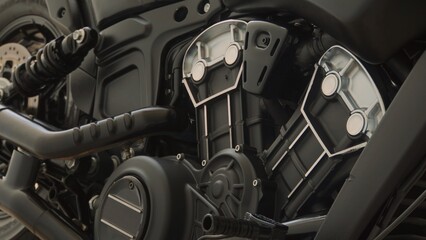 Closeup of a beautifully crafted Motorcycle Engine Detail with VTwin Configuration