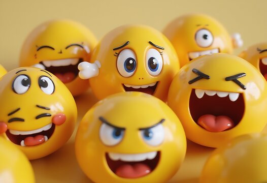 Colorful 3D emoji set expressing varied emotions on white background