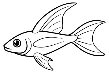flying fish silhouette line art vector illustration with a white background