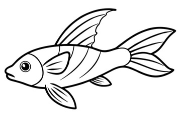 flying fish silhouette line art vector illustration with a white background