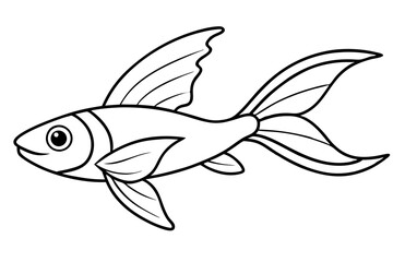 flying fish silhouette line art vector illustration with a white background