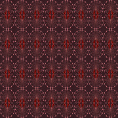 A seamless, symmetrical hand-drawn floral vector pattern featuring decorative red and burgundy tones, ideal for elegant backgrounds and vintage illustrations.