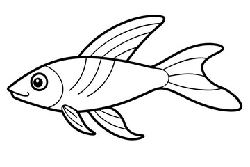 flying fish silhouette line art vector illustration with a white background