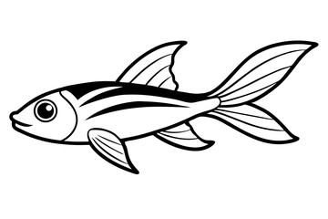 flying fish silhouette line art vector illustration with a white background