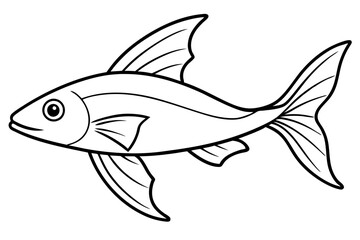 flying fish silhouette line art vector illustration with a white background